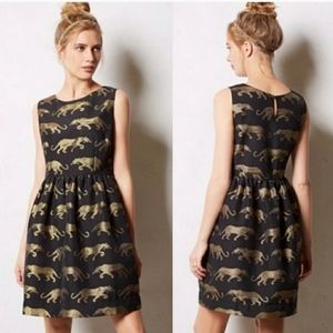 Anthropologie black and gold panther dress
